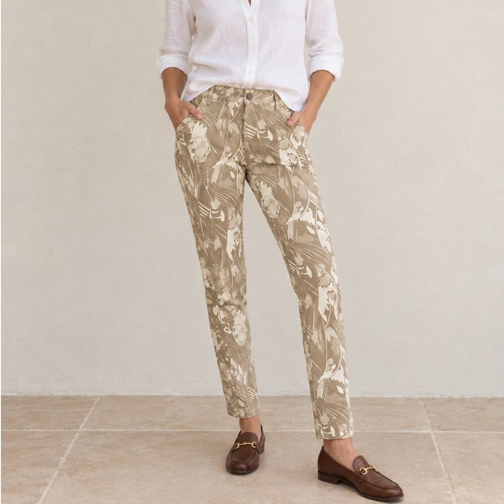 J. McLaughlin Women’s Size 8 Beige Floral Print Stretch Straight Leg Pants Tan